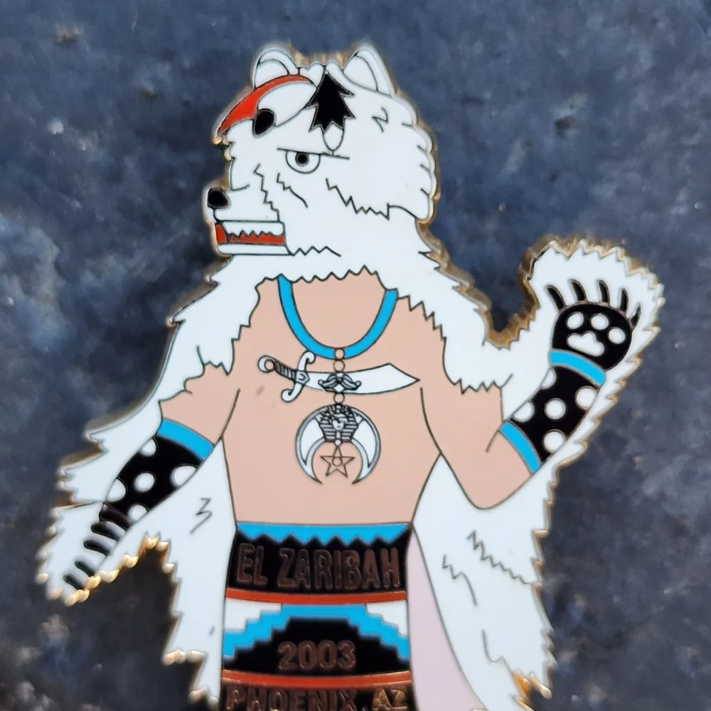 Figural bear Native American enamel Shriners bolo clip El Zaribah Phoenix AZ - Picture 3 of 9